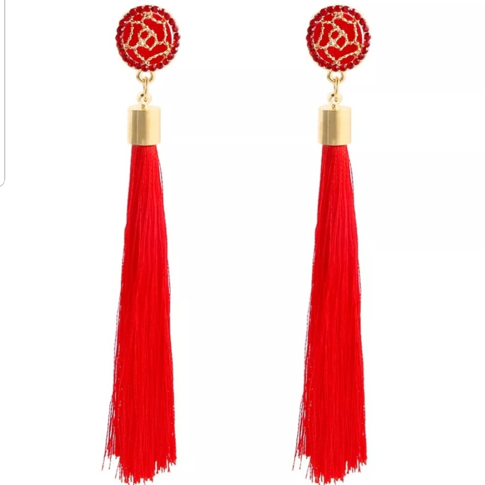 Long Fringe Tassel Statement Rhinestone Earrings